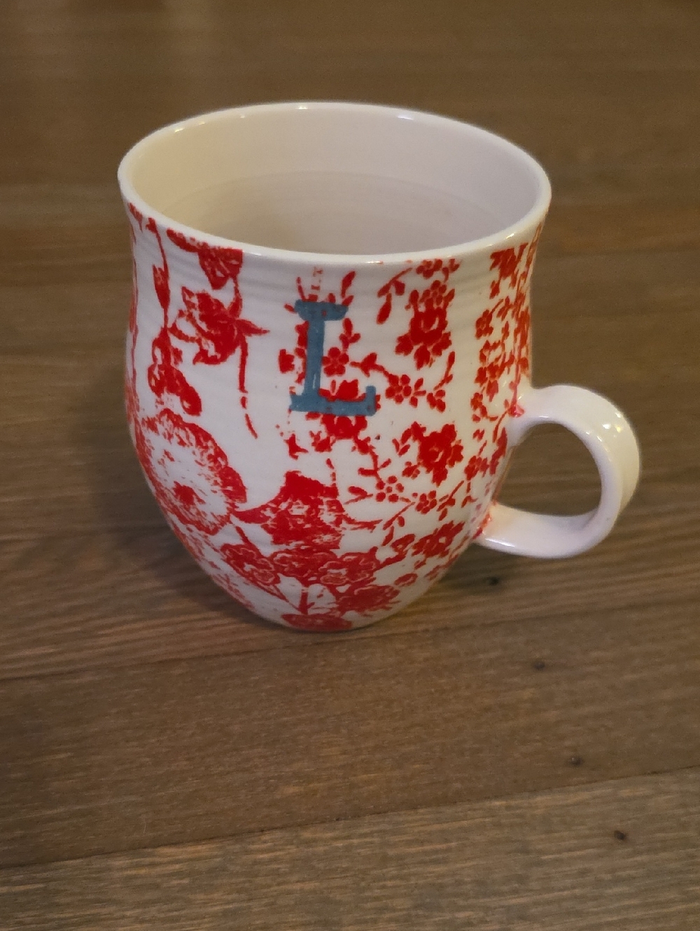 Anthropologie Homegrown Monogram White Mug with Blue Letter "L"